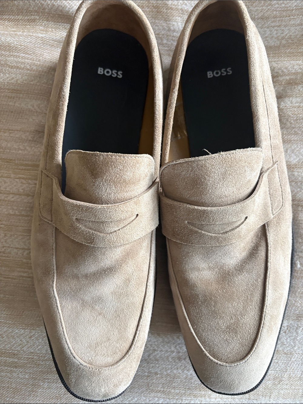 BOSS Tan Suede Penny Loafers for Men